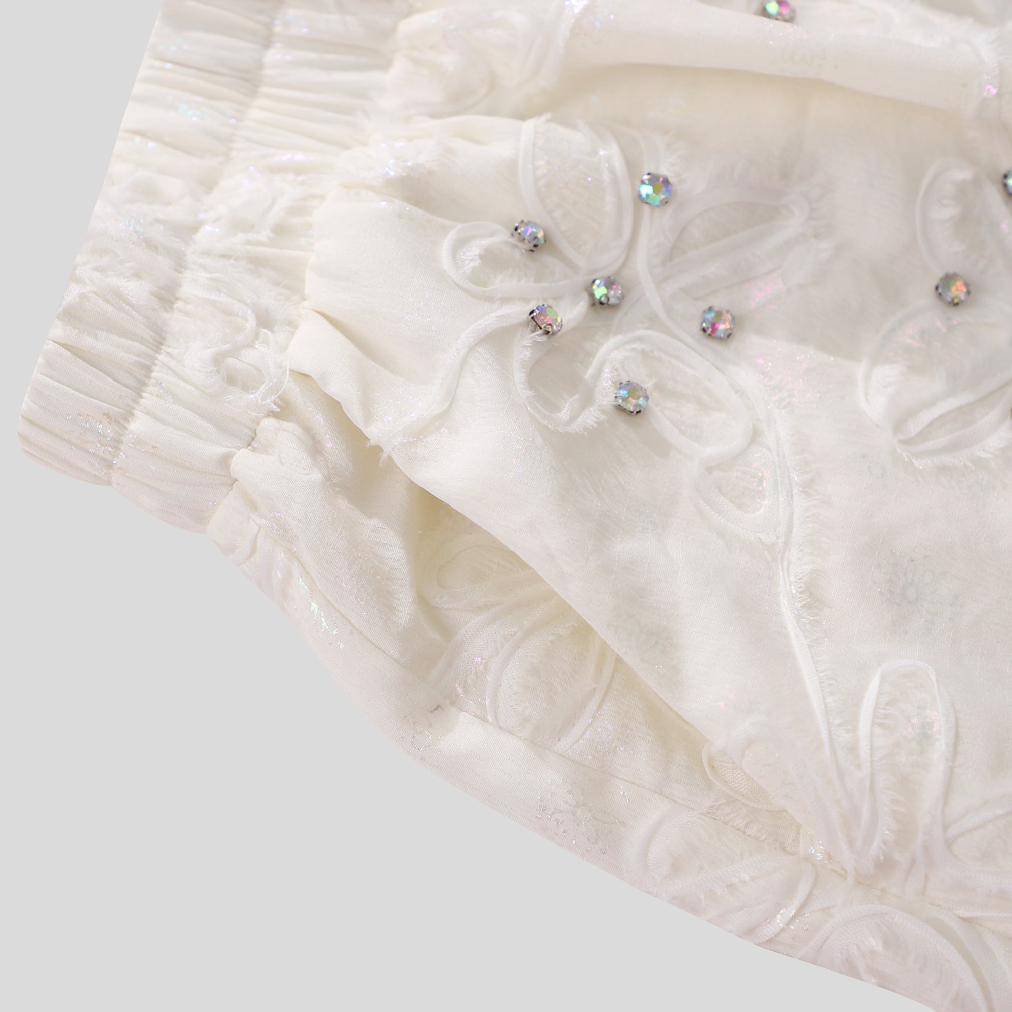 WZUA1106-Sheer Floral Embroidered Shirt & Shorts Set