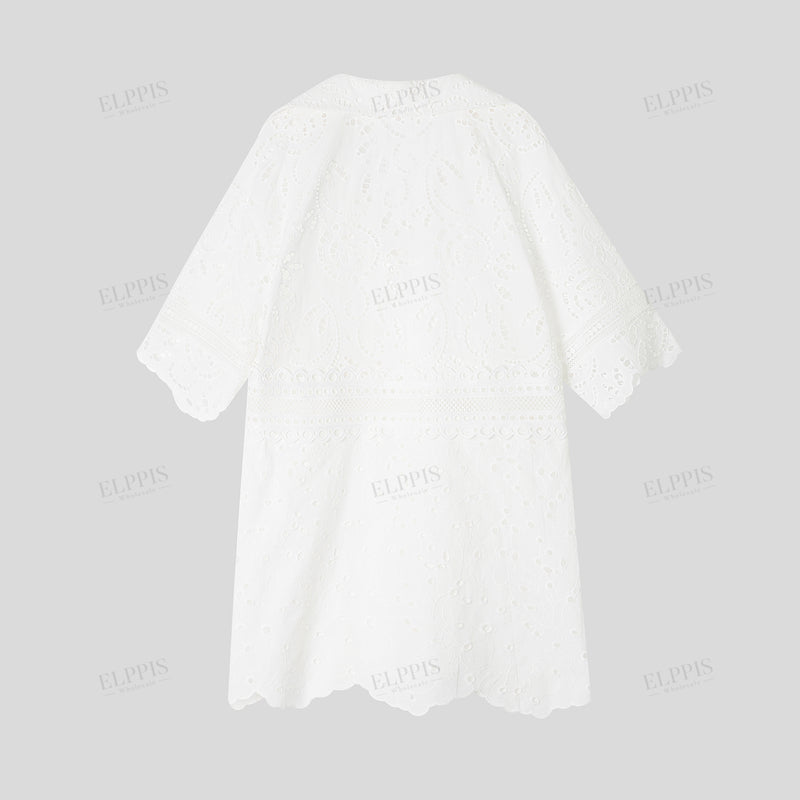 WZTA1182 Cotton Embroidered Lace Short Dress