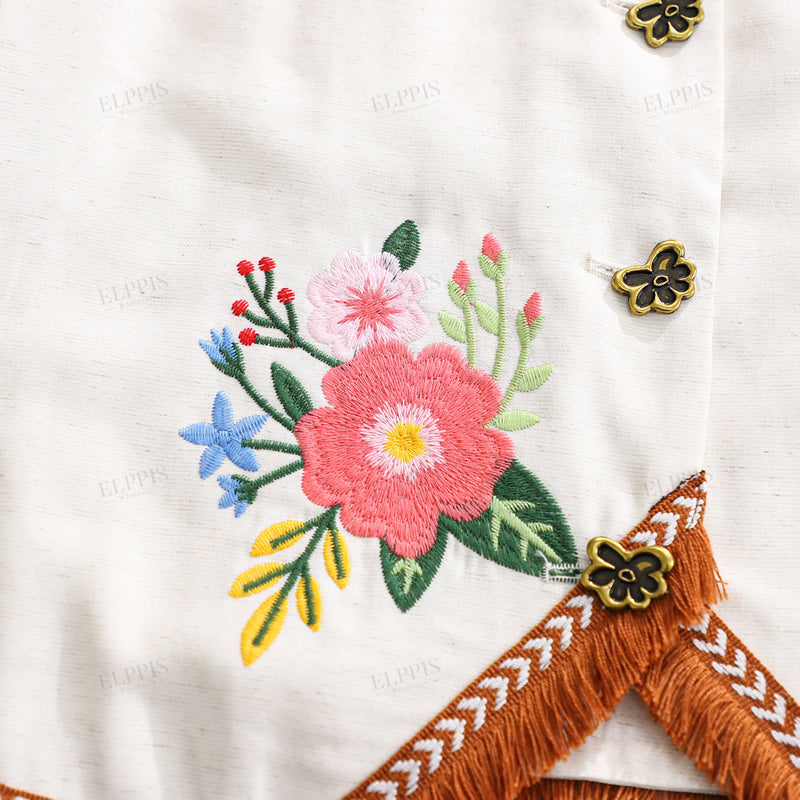 WZUA1274 Embroidered Flower Vest and Shorts Set