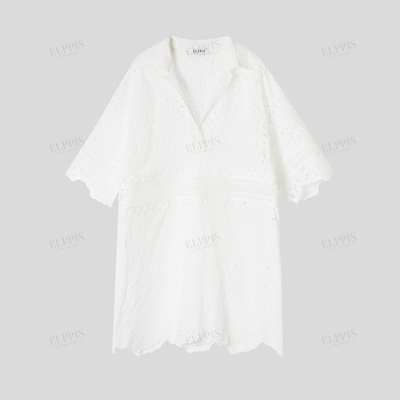 WZTA1182 Cotton Embroidered Lace Short Dress