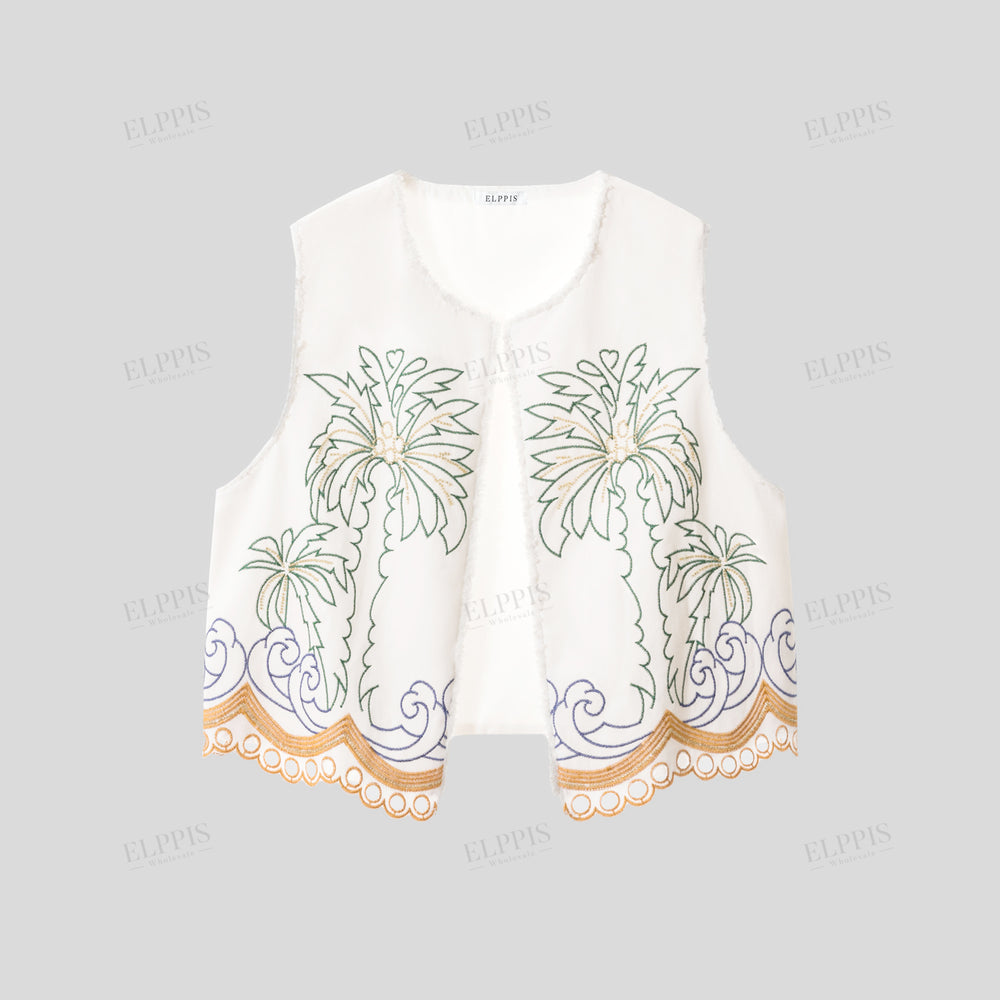 WZTA1154 Palm Tree Embroidered Vest Outerwear
