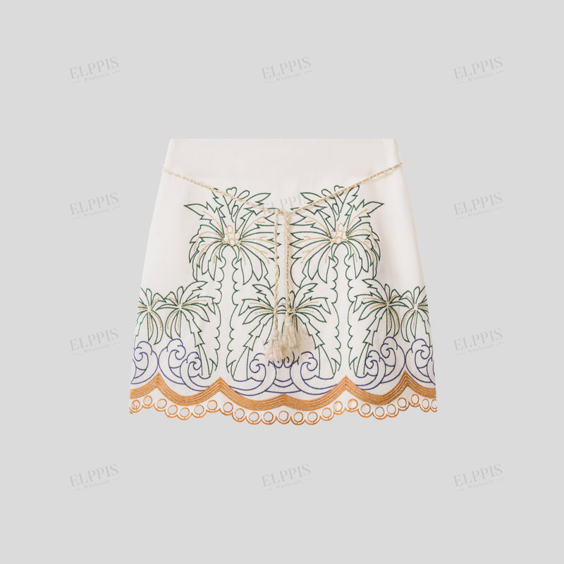 WZQA1157 Tropical Embroidery Short Skirt