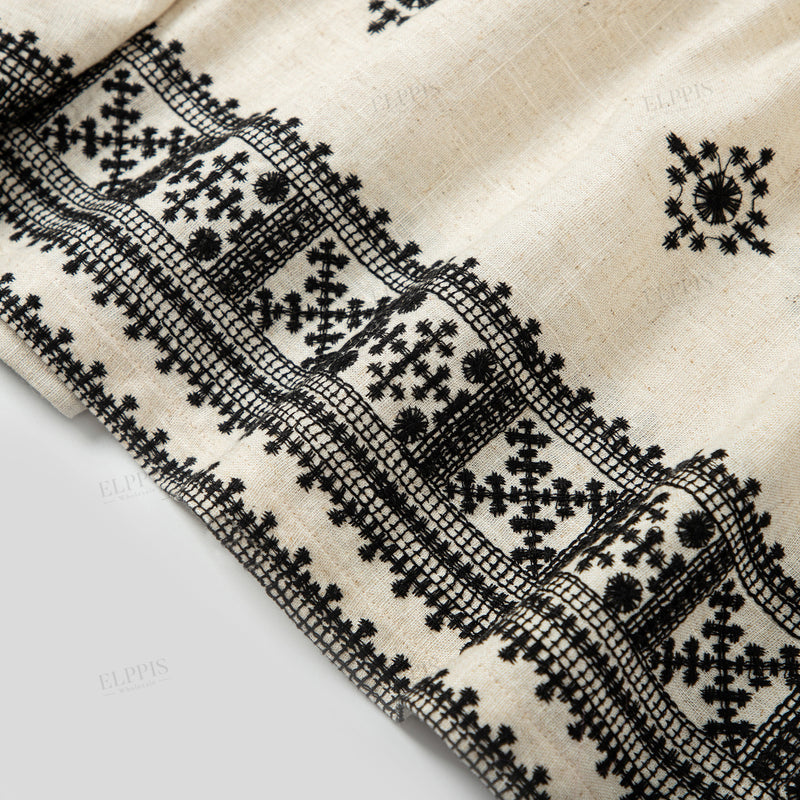 WZBA1048 Embroidered Linen-Cotton Camisole Dress