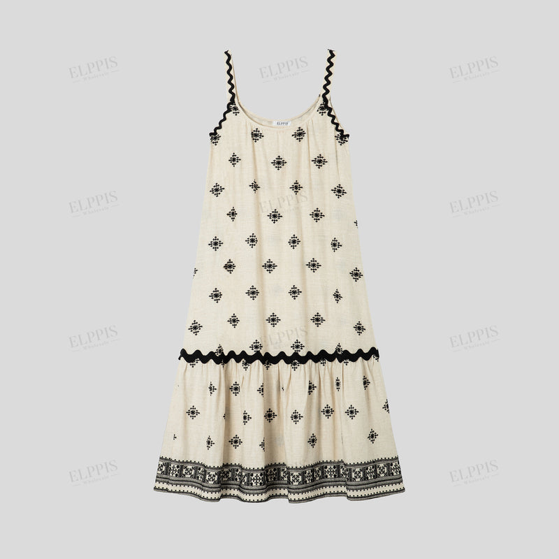 WZBA1048 Embroidered Linen-Cotton Camisole Dress