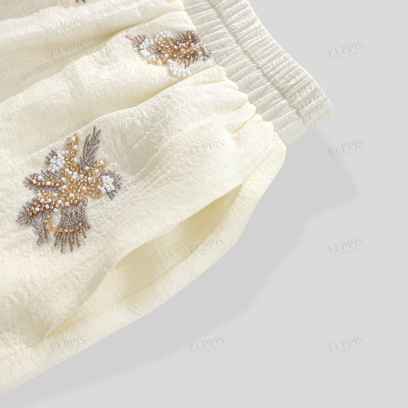 WZUA1242 Embroidered Shirt and Shorts Set