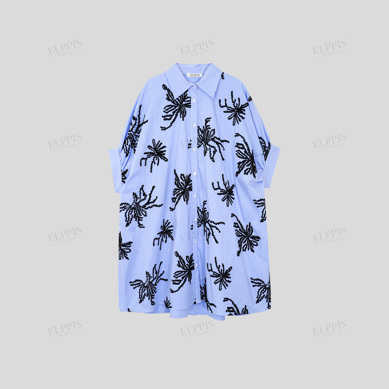WZTA1173 Embroidery Stripe Long Shirt