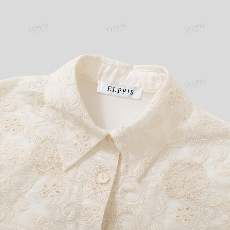 WZUA1187 Lace Embroidery Shirt and Shorts Set