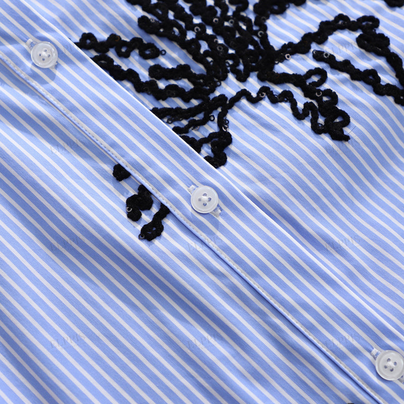 WZTA1173 Embroidery Stripe Long Shirt
