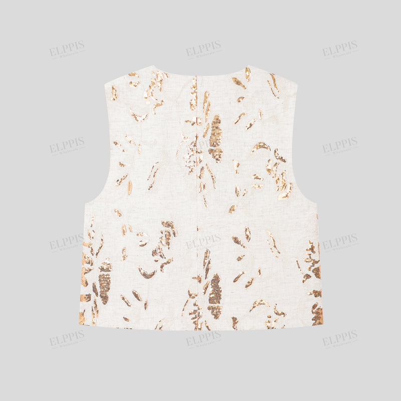 WZTA1168 Linen Blend Sequins Vest Outerwear