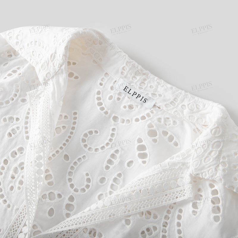 WZTA1182 Cotton Embroidered Lace Short Dress