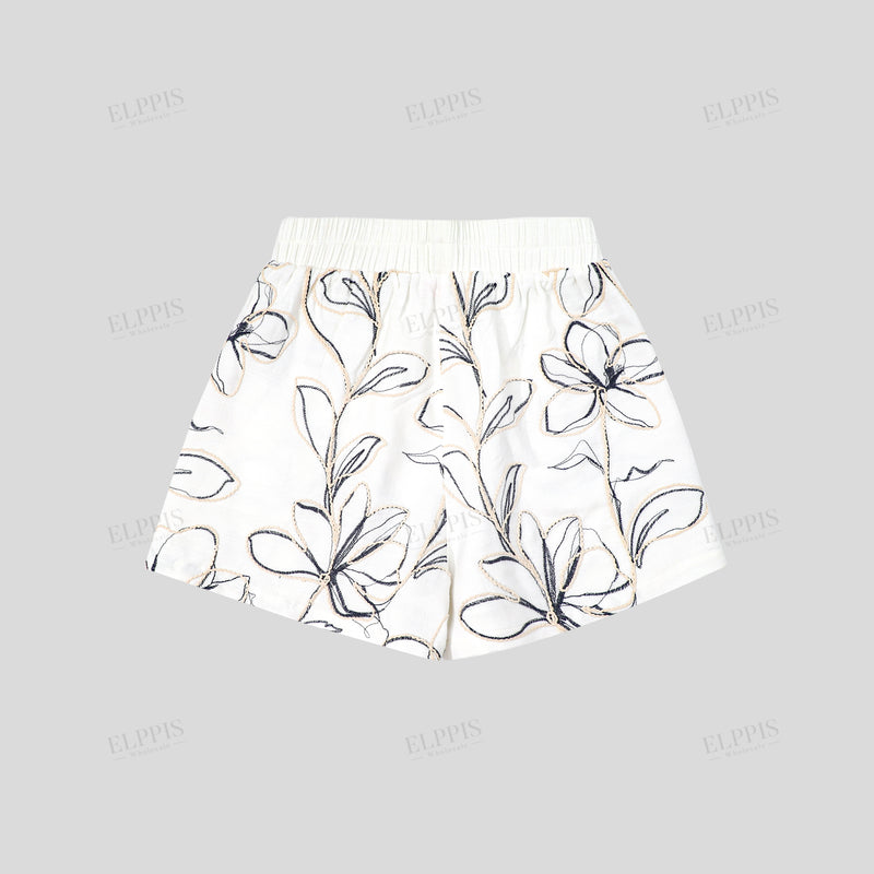 WZUA1108 Floral Embroidery Shirt and Shorts Set