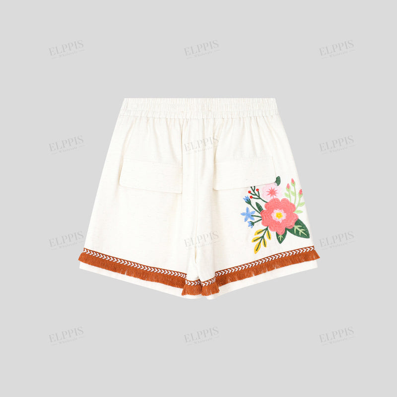 WZUA1274 Embroidered Flower Vest and Shorts Set