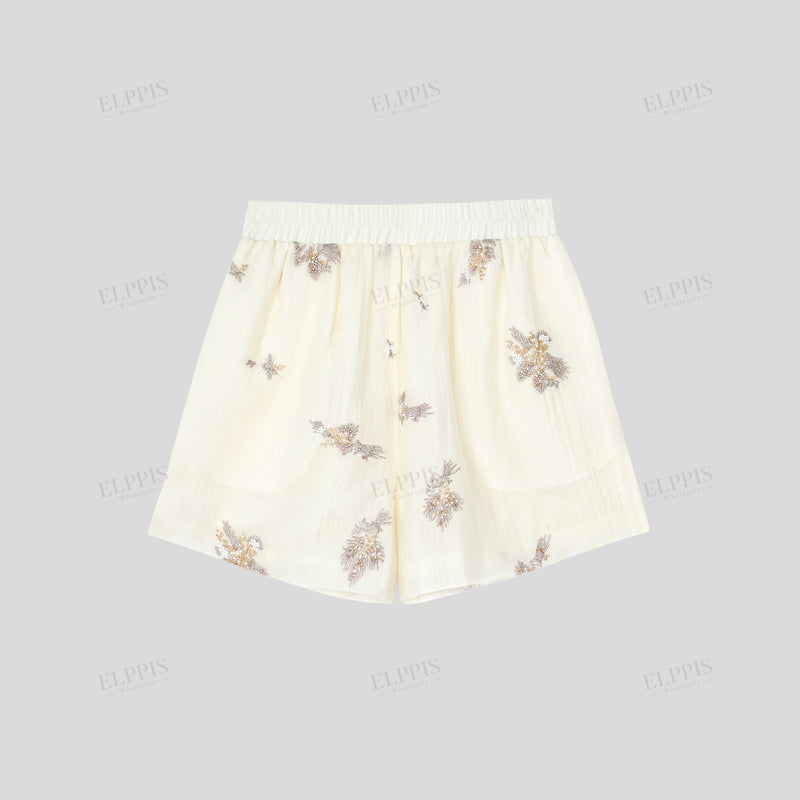 WZUA1242 Embroidered Shirt and Shorts Set