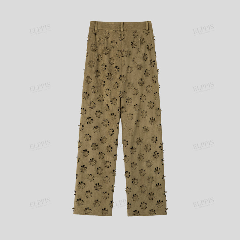 WZUA1296 Floral Hollow Long Pants