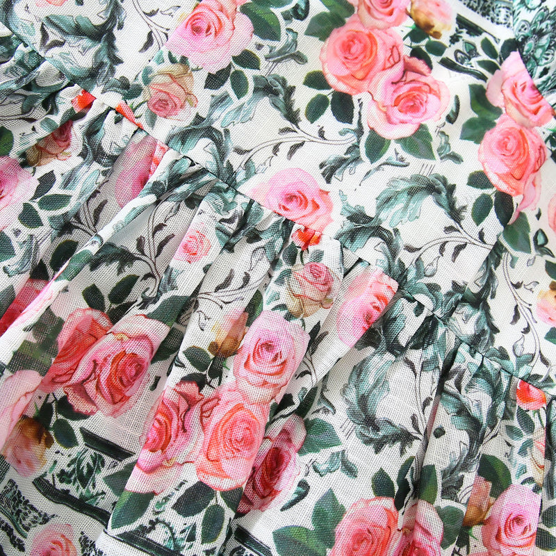 WZTA1141 Rose Prints Ruffle Camisole Top