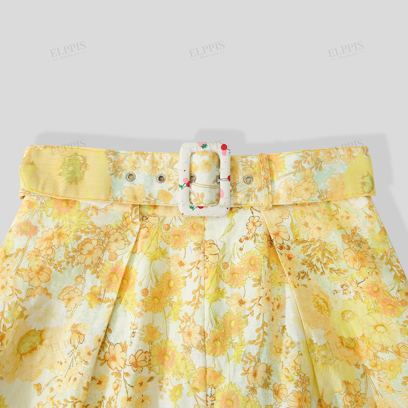 WZPA1303 Floral Prints Belted Shorts