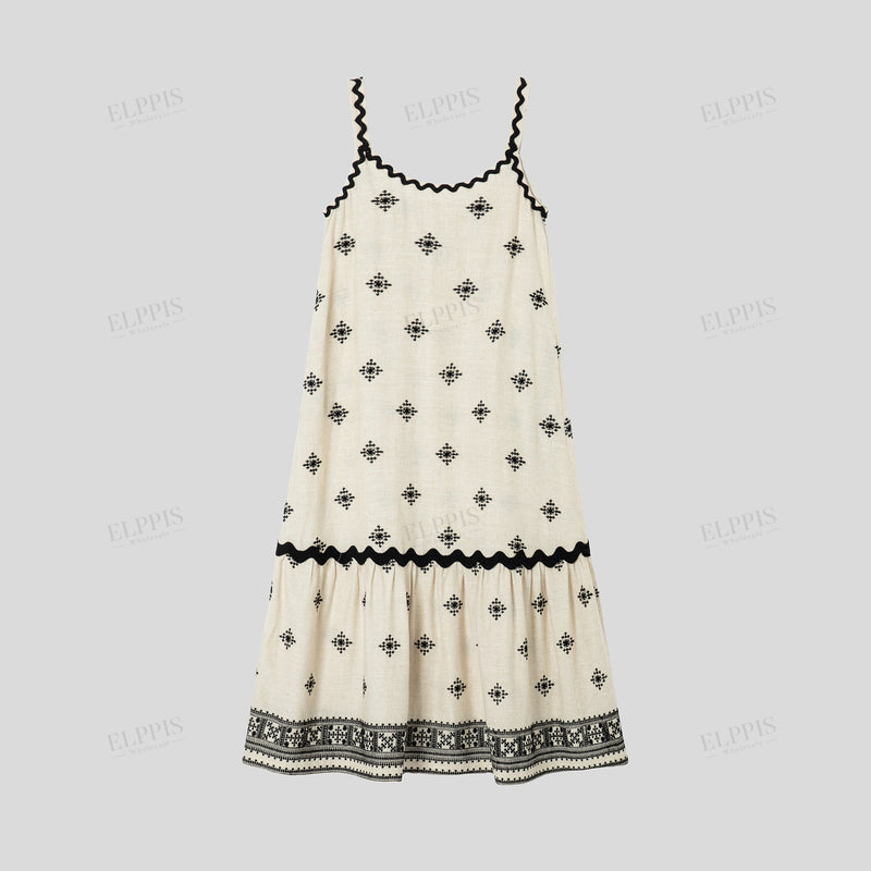 WZBA1048 Embroidered Linen-Cotton Camisole Dress