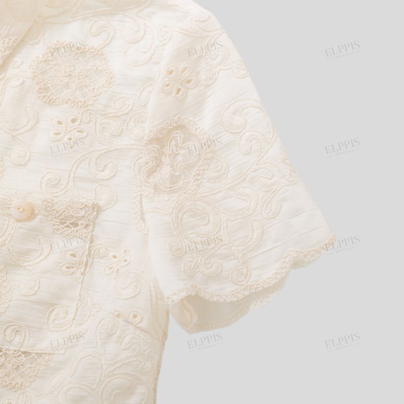 WZUA1187 Lace Embroidery Shirt and Shorts Set