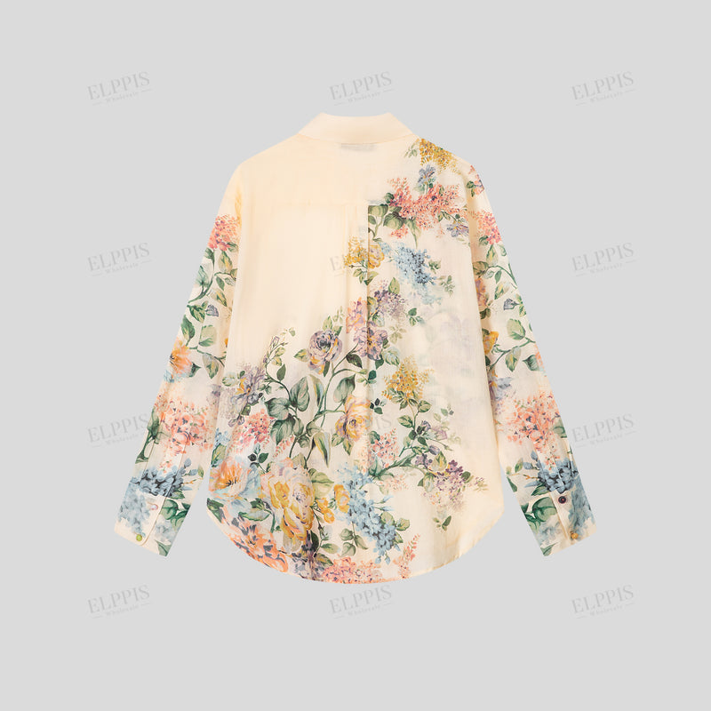 WZTA1311 Floral Linen Blouse Shirt