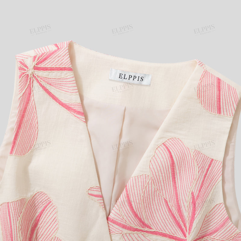 WZUA1437 Floral Embroidery Vest and Pants Set