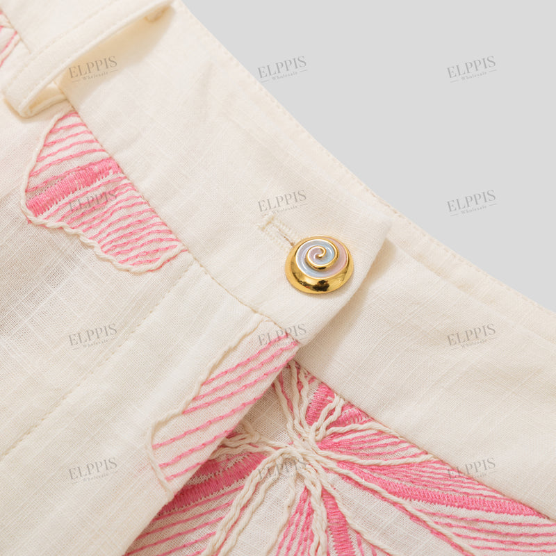 WZUA1437 Floral Embroidery Vest and Pants Set