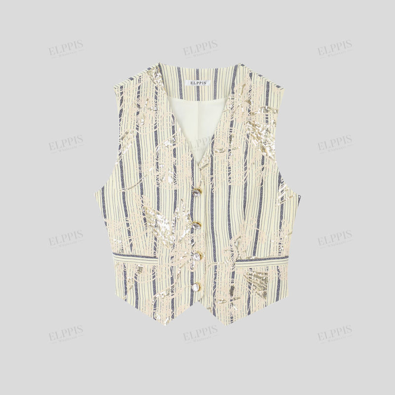 WZUA1113 Striped Vest and Pants Suit Set