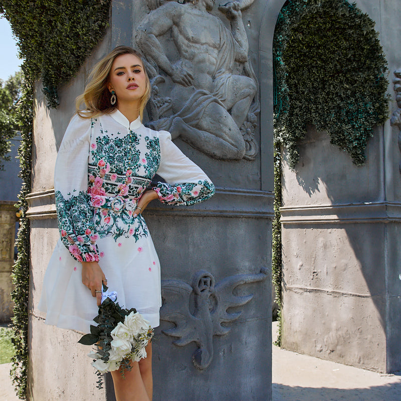 WZBA1307 Floral Long Sleeve Dress