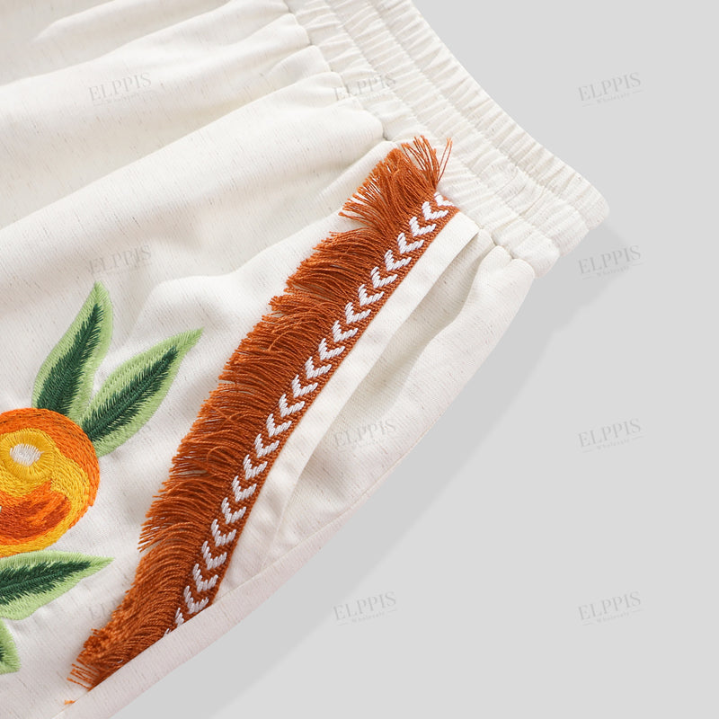 WZUA1274 Embroidered Flower Vest and Shorts Set