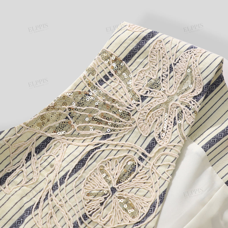 WZUA1113 Striped Vest and Pants Suit Set