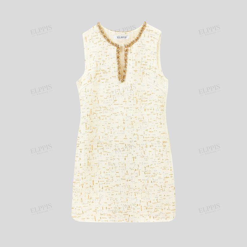WZBA1240 Tweed Sleeveless Short Dress