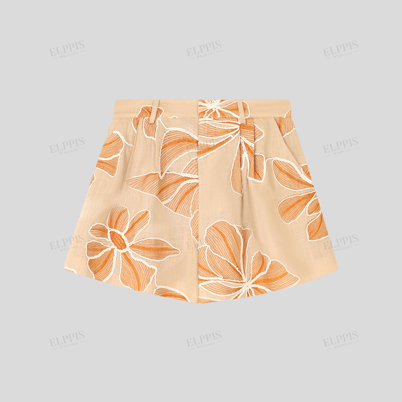 WZPA1342 Floral Embroidered Shorts