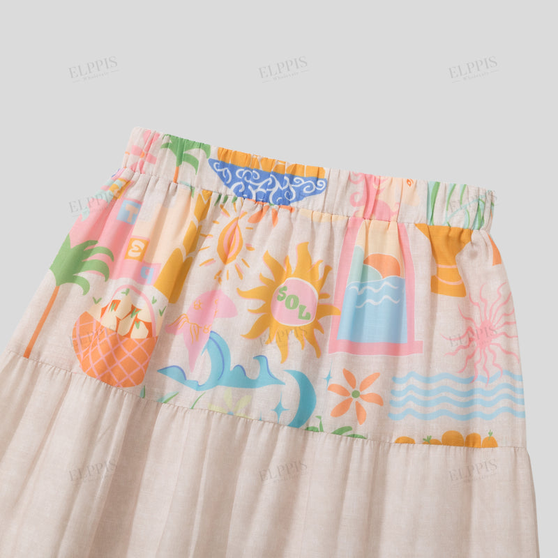 WZQA1331 Tropical Prints Long Skirt
