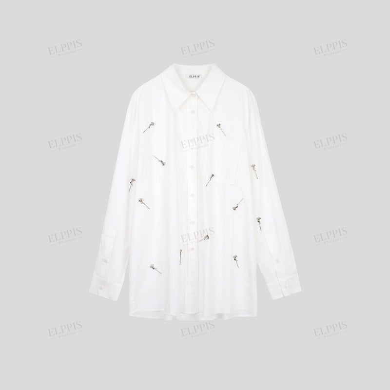 WZTA1097 Metallic Rose Deco Long Shirt