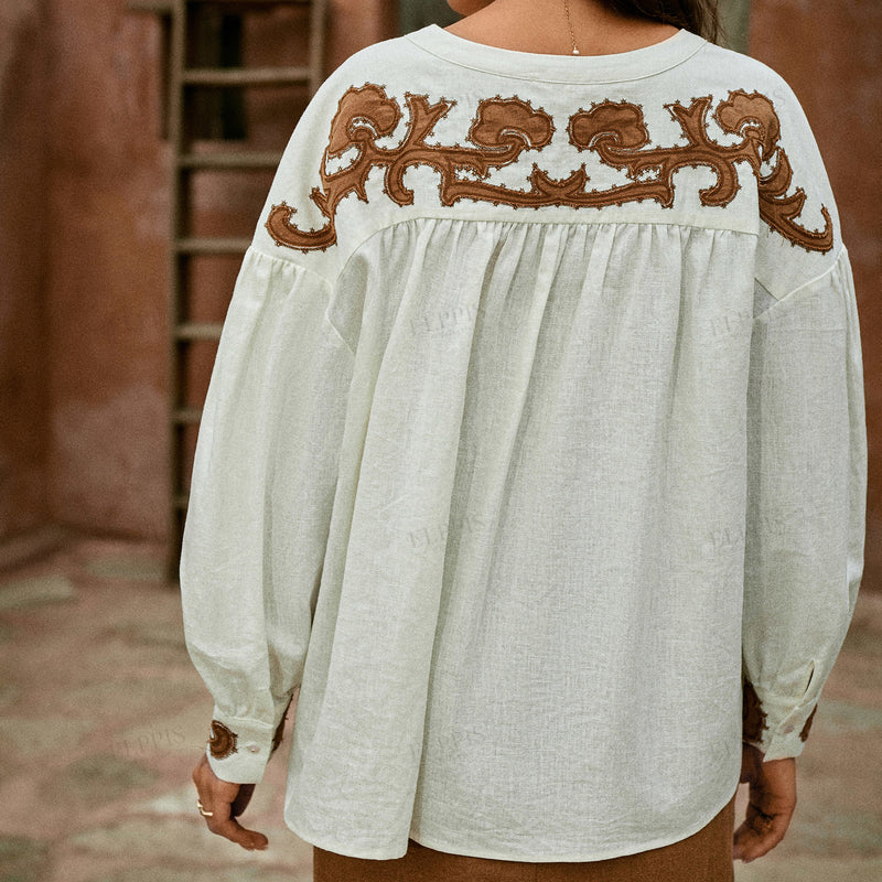WZUA1053 Embroidered Blouse and Pants Set