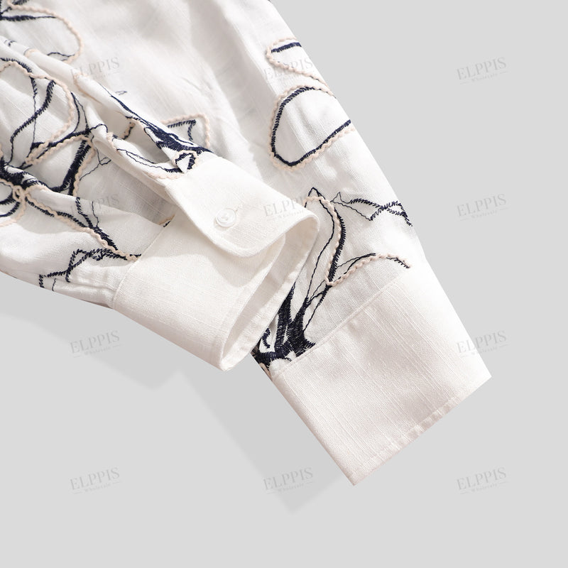 WZUA1108 Floral Embroidery Shirt and Shorts Set