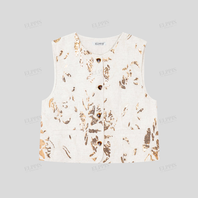 WZTA1168 Linen Blend Sequins Vest Outerwear