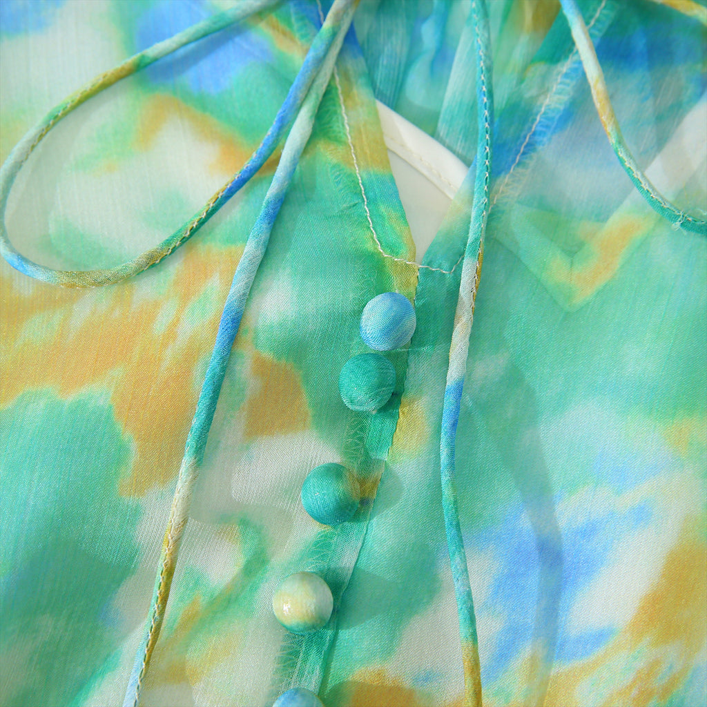 WZBA1083-Watercolor Print Chiffon Mini Dress