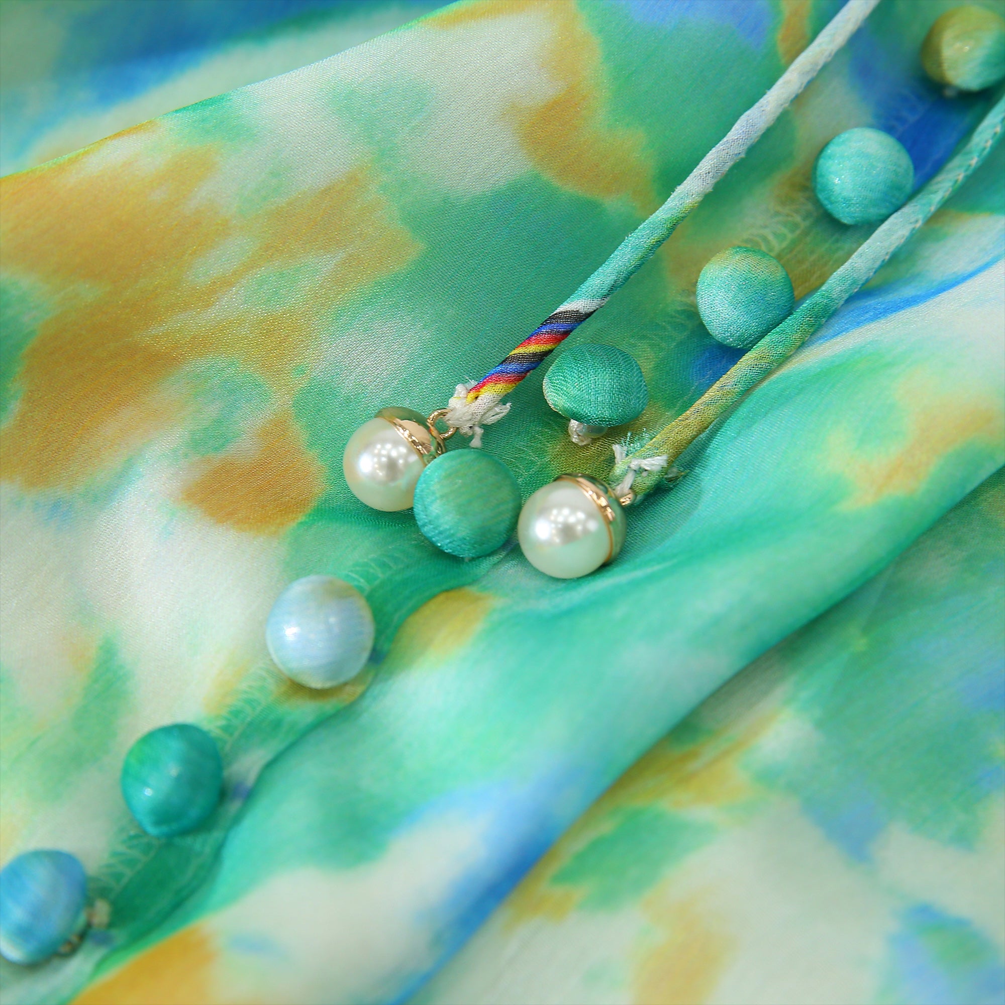 BA1083-Watercolor Print Chiffon Mini Dress