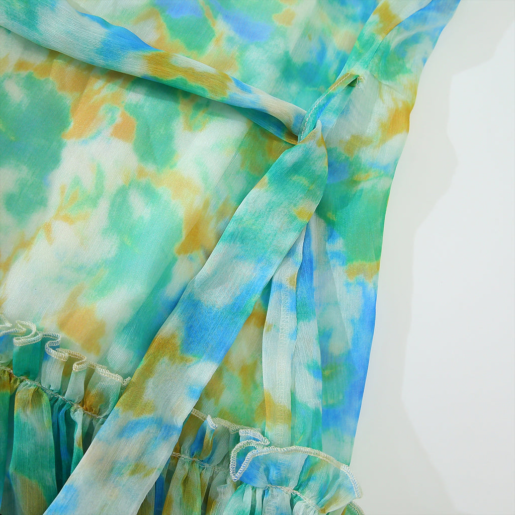 WZBA1083-Watercolor Print Chiffon Mini Dress