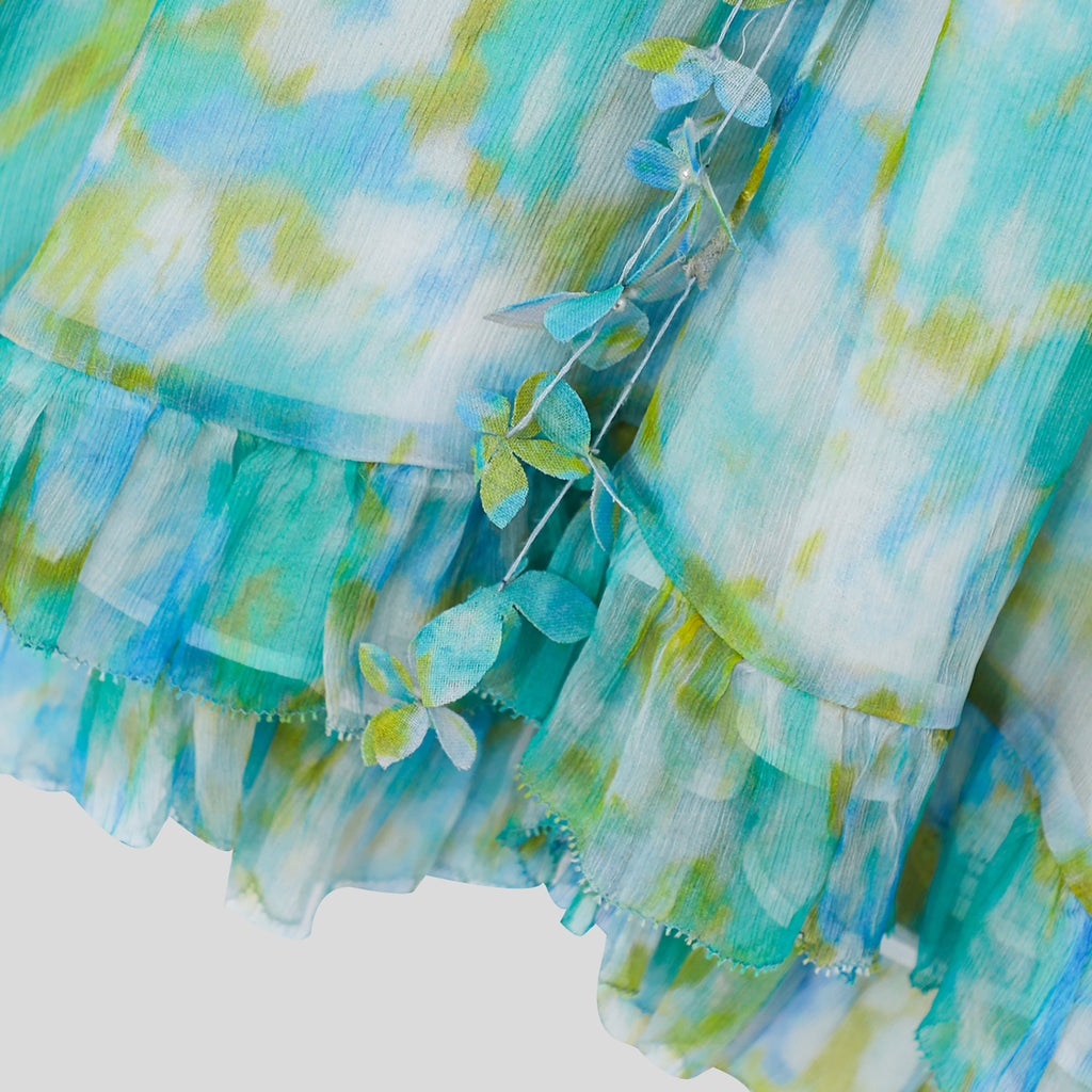 WZBA1084-Watercolor Print Chiffon Mini Dress