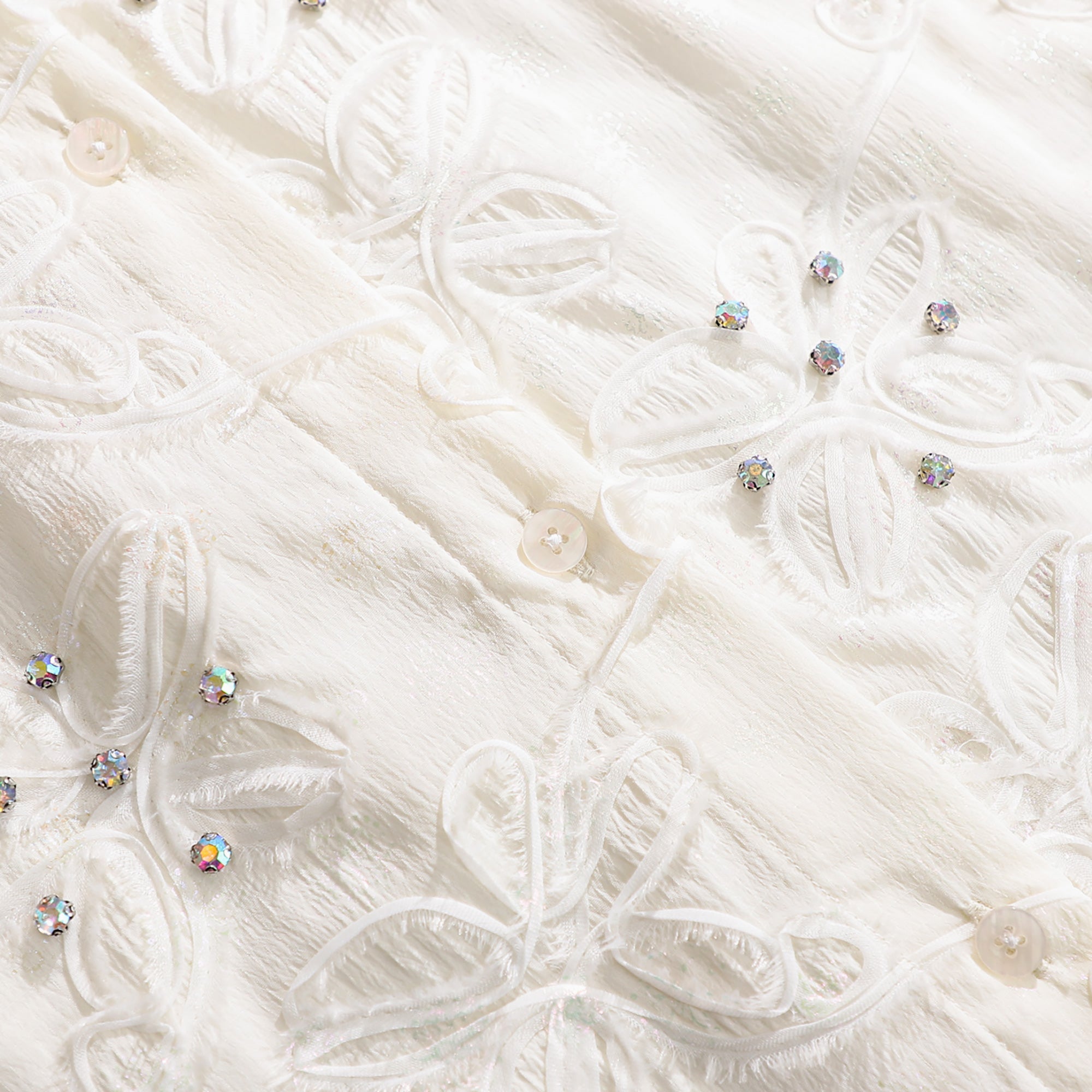 WZUA1106-Sheer Floral Embroidered Shirt & Shorts Set