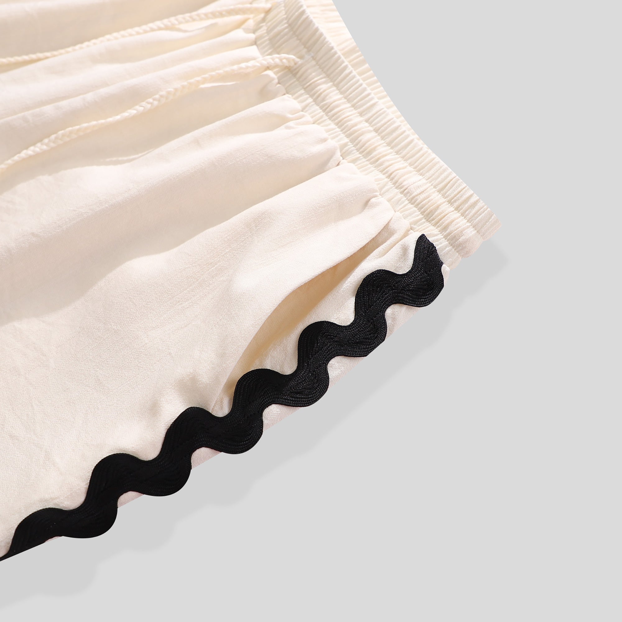 WZUA1060-Scalloped Trim Two-Piece Pants Set