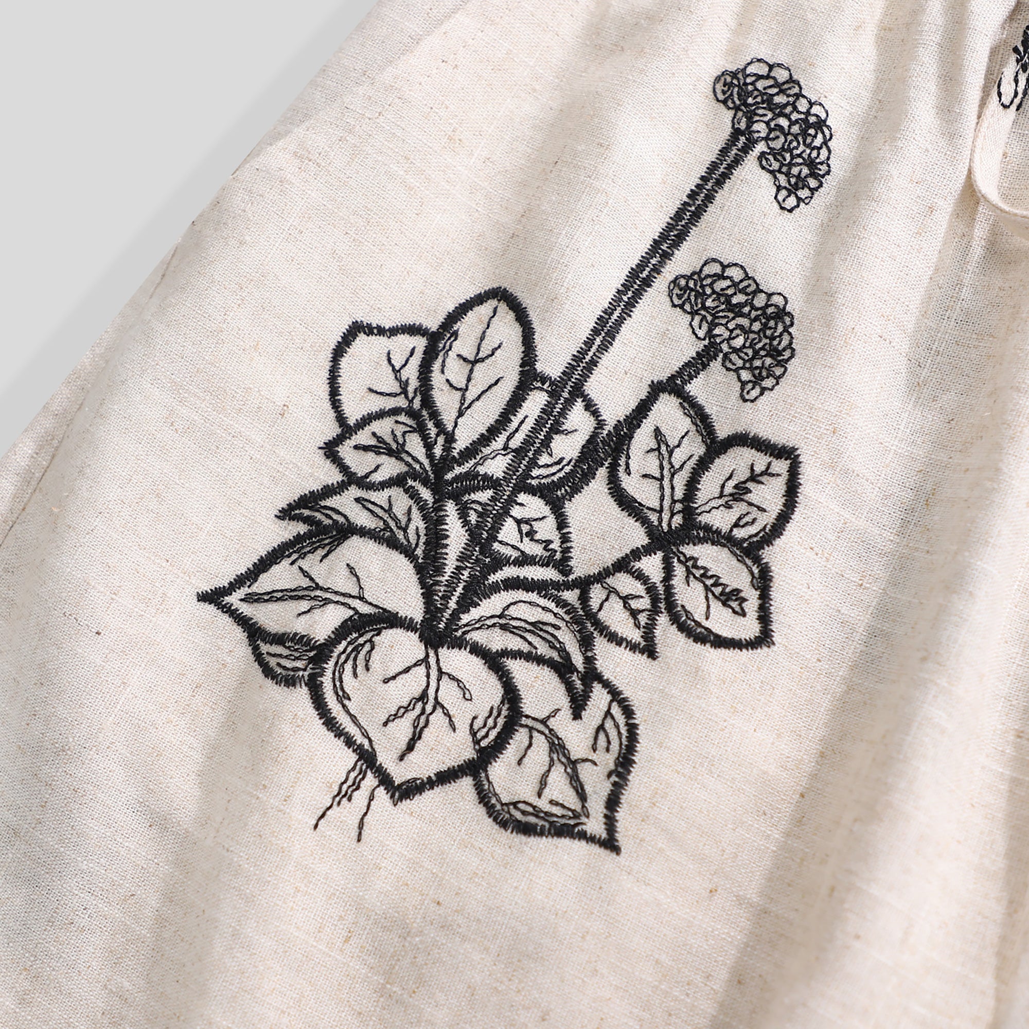 WZUA1049-Linen Embroidered Two-Piece Shorts Set