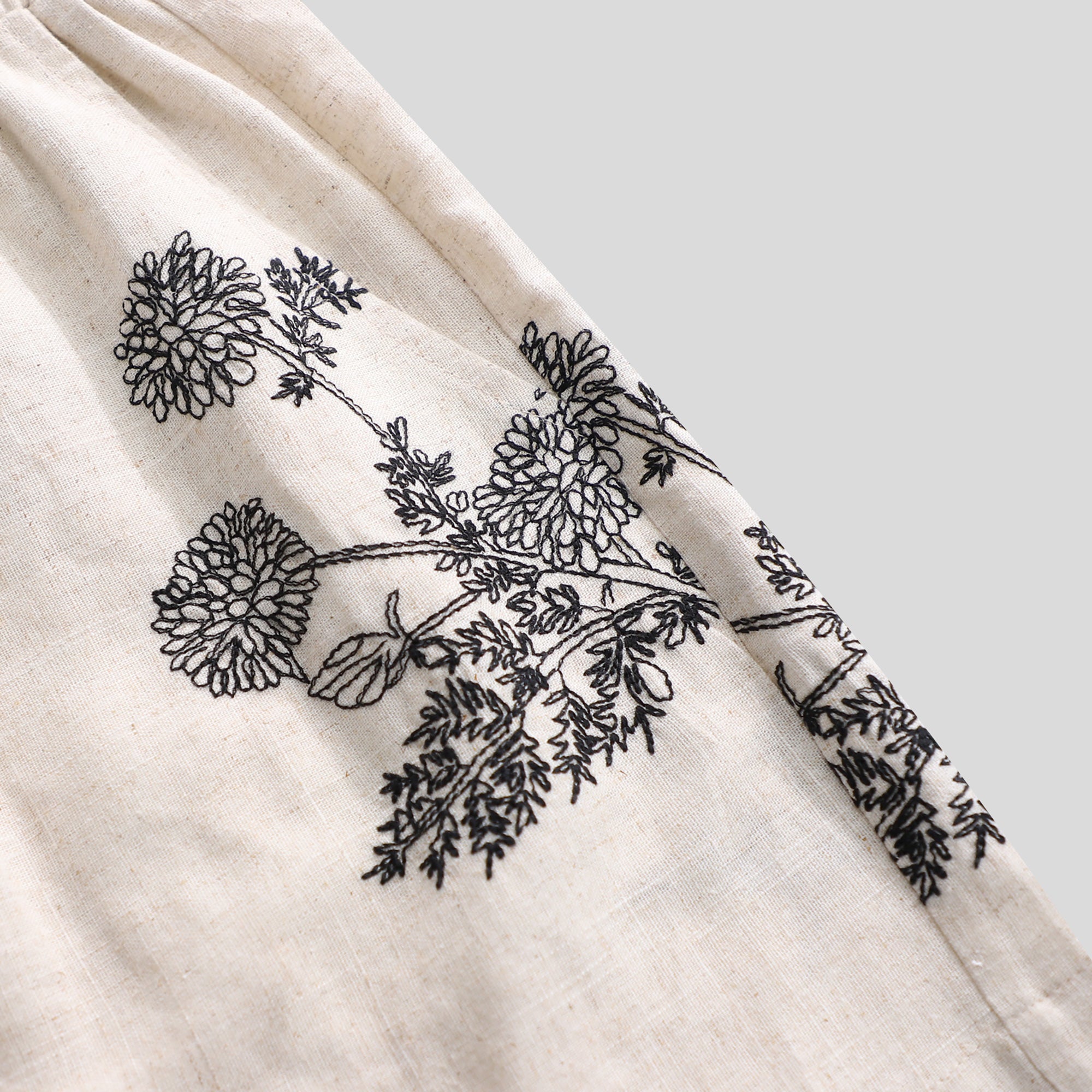 WZUA1049-Linen Embroidered Two-Piece Shorts Set