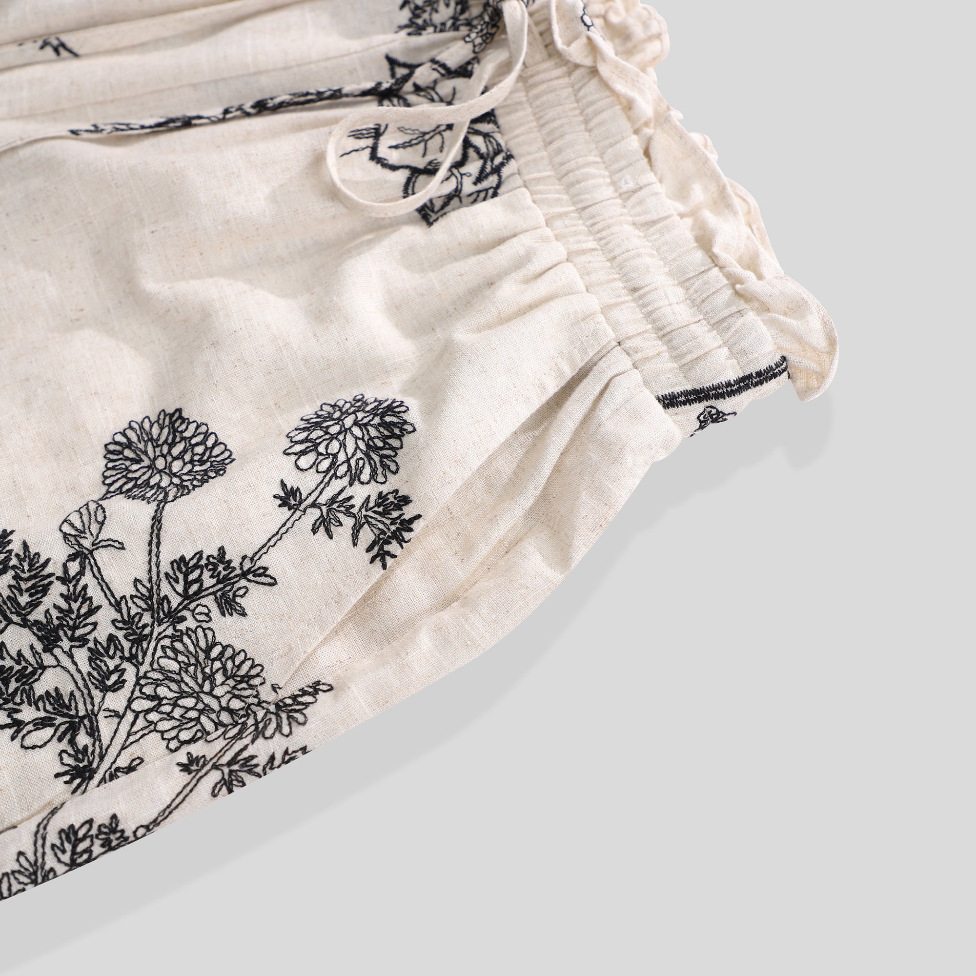 WZUA1049-Linen Embroidered Two-Piece Shorts Set