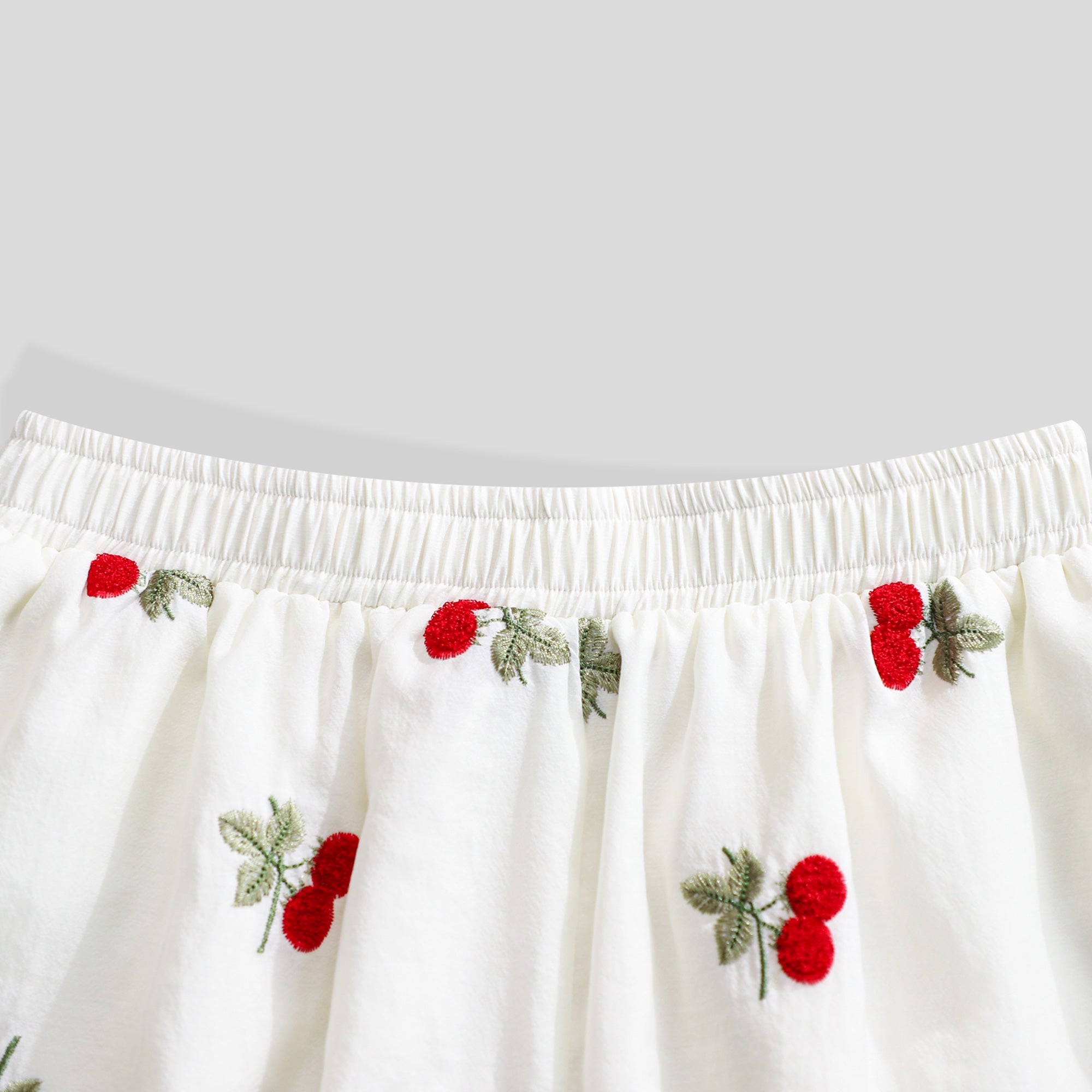 WZUA1111-Cherry Embroidered Shorts Set