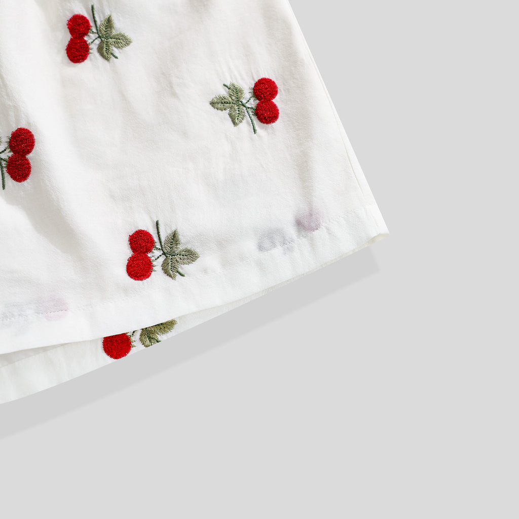 WZUA1111-Cherry Embroidered Shorts Set
