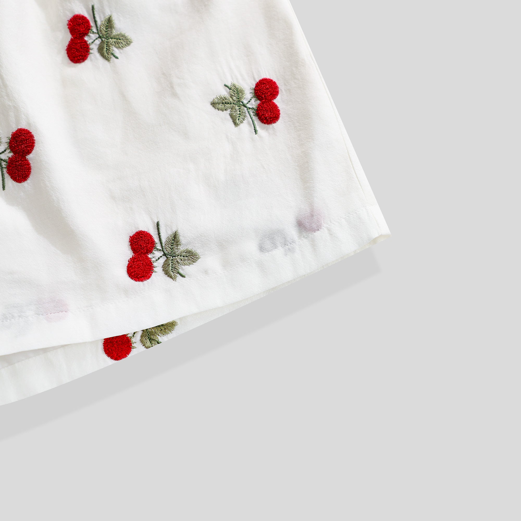 WZUA1111-Cherry Embroidered Shorts Set