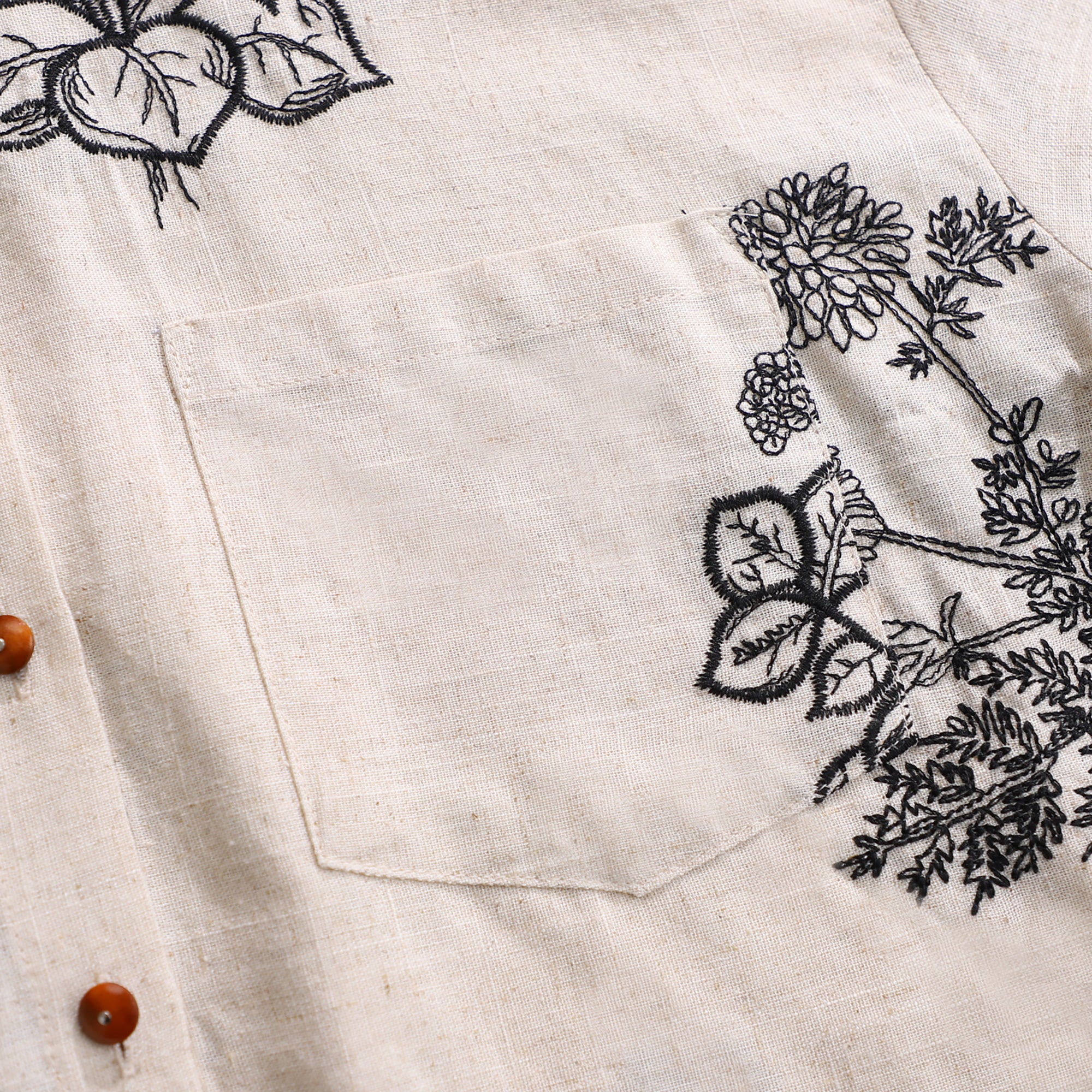 WZUA1049-Linen Embroidered Two-Piece Shorts Set