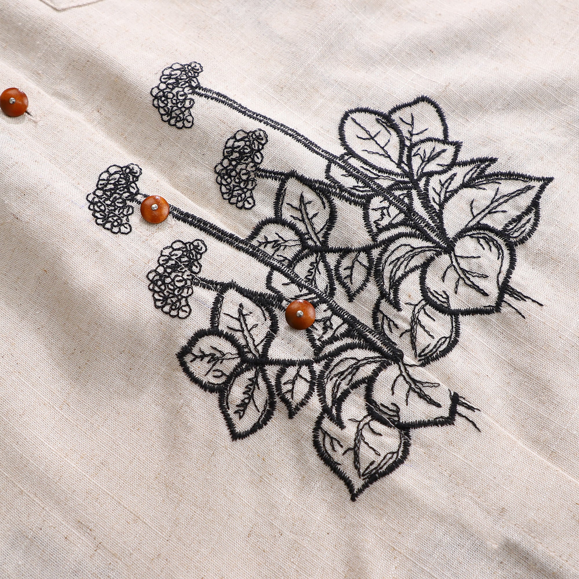 WZUA1049-Linen Embroidered Two-Piece Shorts Set